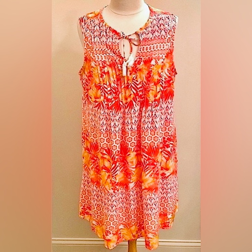 Old Navy Orange White Floral SZ XL Tropical Cottagecore Boho Island Chic Dress